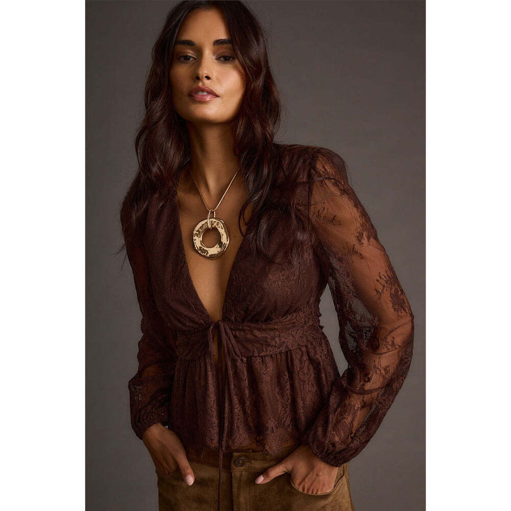 12th Tribe Callahan Mocha Lace Blouse Size XS